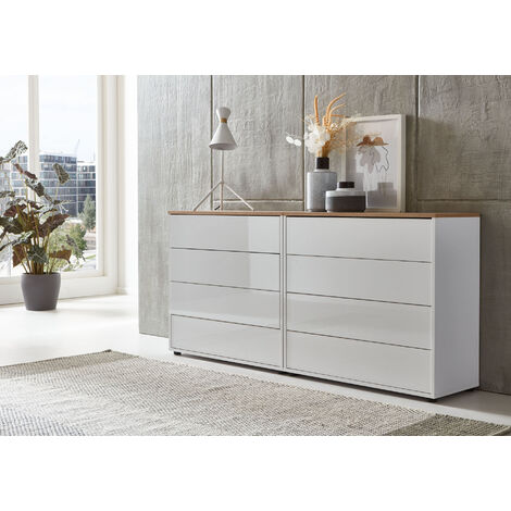 BMG Möbel Kommode Mailand Set 1 Artisan (in weiß-Oberboden Artisan Eiche/Hochglanz weiß), Schubladenkommode Anrichte Sideboard