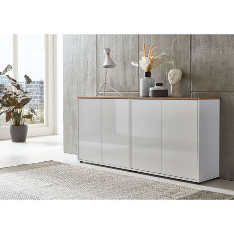 BMG Möbel Kommode Mailand Set 2 Artisan (in weiß-Oberboden Artisan Eiche/Hochglanz weiß), Schubladenkommode Anrichte Sideboard