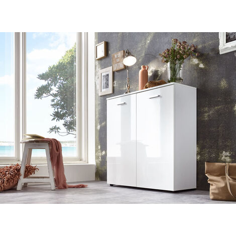 BMG Möbel Kommode Sideboard Anrichte MARBELLA in Hochglanz weiß - Made in Germany - Höhe 91cm, Breite 88cm, Tiefe 32cm