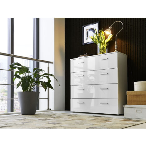 BMG Möbel Kommode Sideboard Anrichte MARBELLA in Hochglanz weiß - Made in Germany - Höhe 91cm, Breite 88cm, Tiefe 32cm
