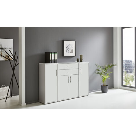 BMG Möbel Regalwand/Schrankwand, Office Edition Set 16, grau/ weiß matt