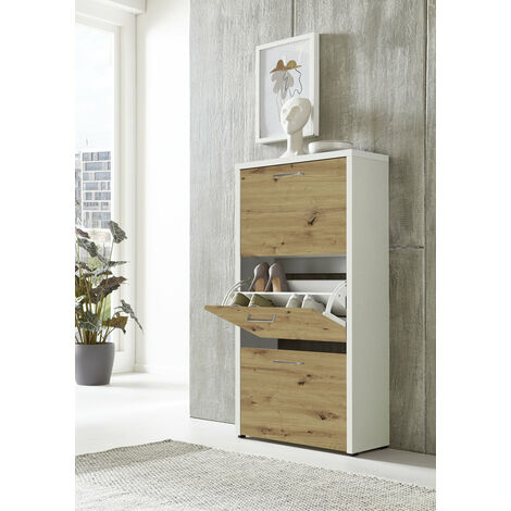 BMG Möbel Schuhkipper »Siena« (Schuhschrank Schuhregal Schrank Garderobe, 3 Klappen), Metallgriffe, 18 Paar Schuhe