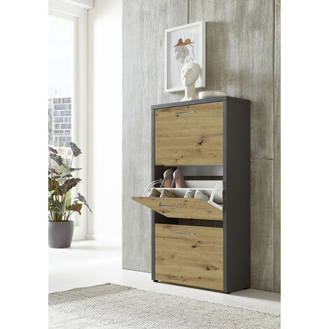 BMG Möbel Schuhkipper »Siena« (Schuhschrank Schuhregal Schrank Garderobe, 3 Klappen), Metallgriffe, 18 Paar Schuhe