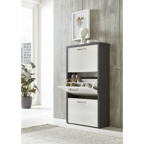 BMG Möbel Schuhkipper »Siena« (Schuhschrank Schuhregal Schrank Garderobe, 3 Klappen), Metallgriffe, 18 Paar Schuhe