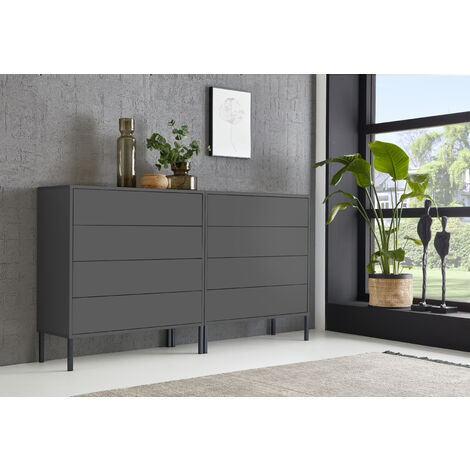 BMG Möbel Sideboard Mailand Set 1, grifflos, Metallfüße, Anthrazit