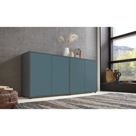 BMG Möbel Sideboard Mailand Set 2 (Schubladenkommode Kommode Anrichte, in anthrazit/Petrol), Push-to-open-Funktion