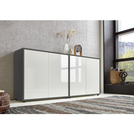 BMG Möbel Sideboard Mailand Set 2 (Schubladenkommode Kommode Anrichte, in anthrazit/ weiß), Push-to-open-Funktion
