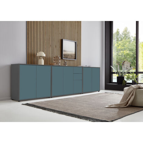 BMG Möbel Sideboard »Mailand Set 6«, Korpus in Anthrazit und Fronten in Petrol, Anti-Fingerprint-Beschichtung
