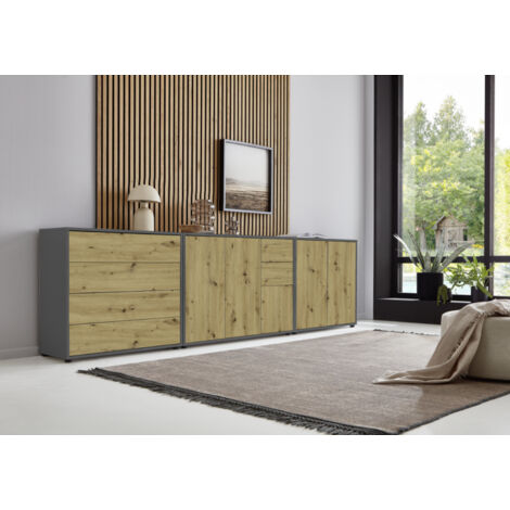 BMG Möbel Sideboard »Mailand Set 7«, Korpus in Anthrazit, Fronten in Artisan Eiche, grifflos