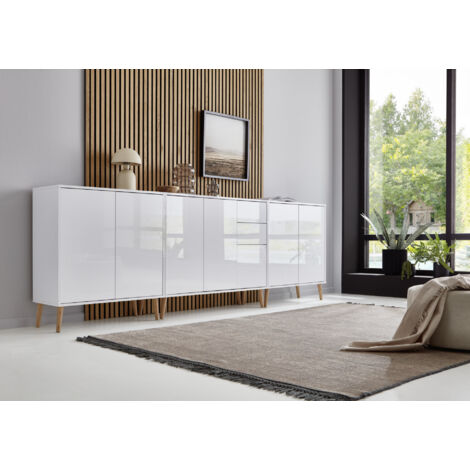 BMG Möbel Sideboard mit Holzfüße »Mailand Set 6«, Korpus weiß matt und weiß lackierte Hochglanzfronten