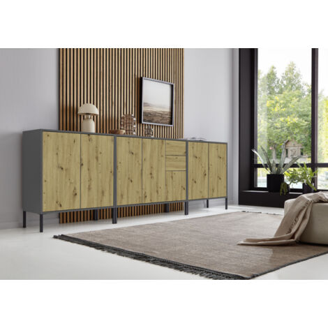 BMG Möbel Sideboard mit Metallfüße »Mailand Set 6«, Korpus in Anthrazit, Fronten in Artisan Eiche, grifflos