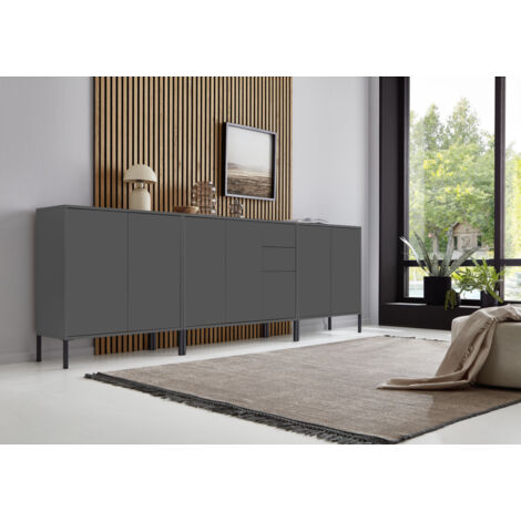 BMG Möbel Sideboard mit Metallfüße »Mailand Set 6«, Korpus und Fronten in Anthrazit, Anti-Fingerprint-Beschichtung