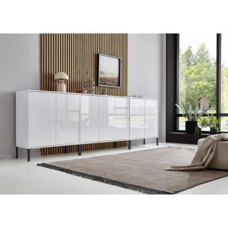 BMG Möbel Sideboard mit Metallfüße »Mailand Set 6«, Korpus weiß matt und weiß lackierte Hochglanzfronten