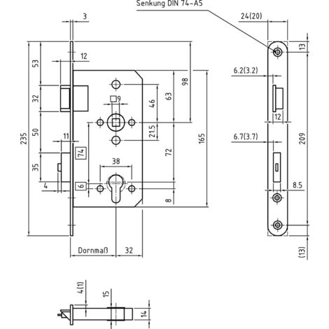 BMH Fluchttürschloss 1113 PZW, 2-flg. Funktion E/EN 179, links, D 65, Edelstahl
