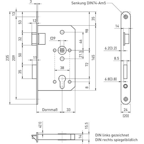 BMH Fluchttürschloss 6028 1-flg. /EN 1125, rechts, Edelstahl Sulp 24
