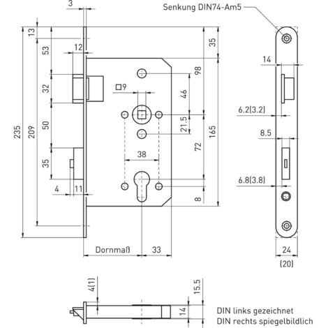 BMH Fluchttürschloss 6113 2-flg. Funktion E/EN 1125, links, Edelstahl