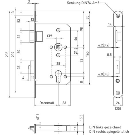 BMH Fluchttürschloss 6128 2-flg. Funktion B/EN 1125, rechts, Edelstahl