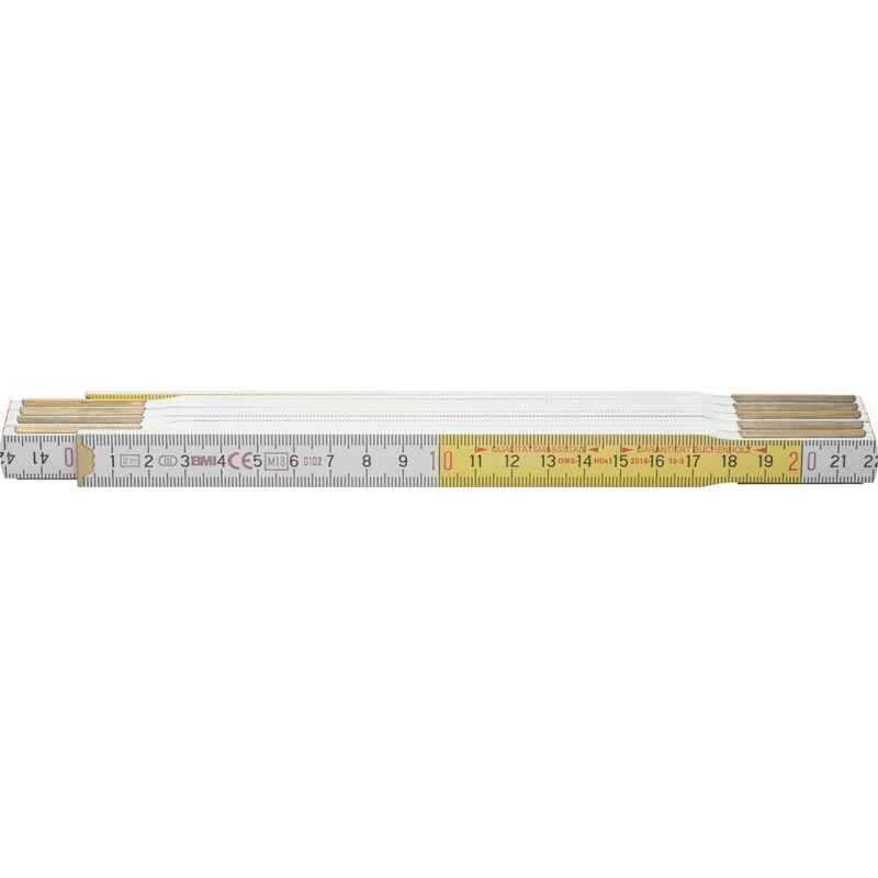 Image of BMI - Metro pieghevole in legno bianco / giallo, Lunghezza: 2 m