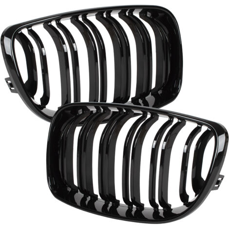 BMW 1 E81 E82 E87 E88 07-11 grilles entre les phares (reins) gauche + droite ensemble NOIR BRILLANT DOUBLE BARRE