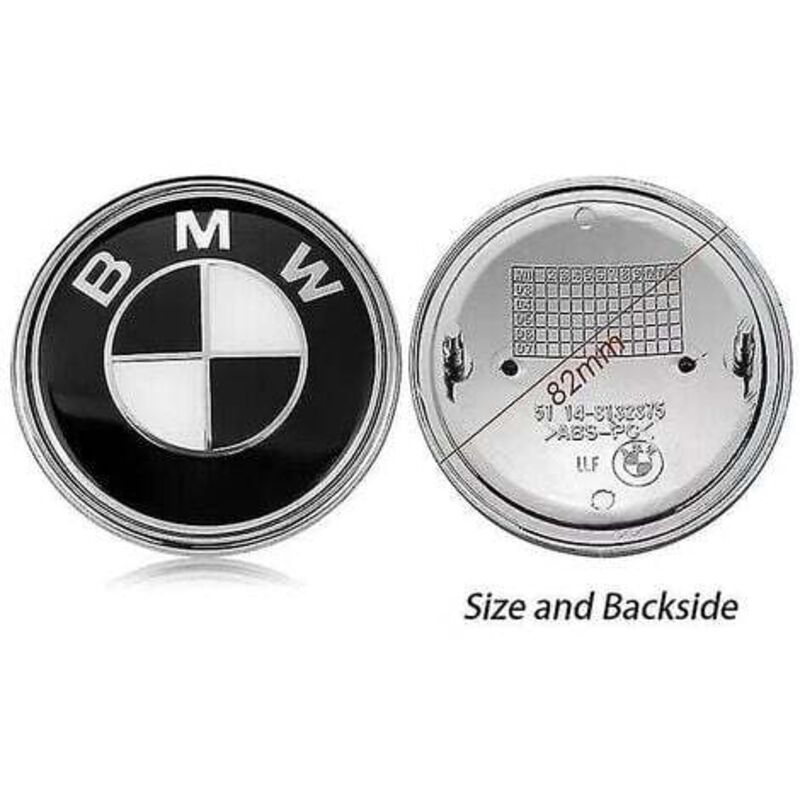BMW Logo for Bonnet Front and Rear, Standard, Black and White, 82 mm, Pack of 4