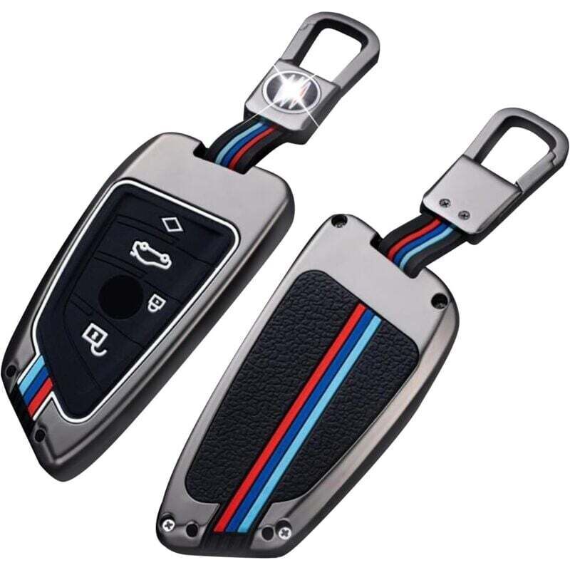 BMW zinc alloy key case for BMW X1 X2 X3 X4 X5, 1, 2, 3, 4, 5, 6, 7 keys, silicone car key shell with key ring – 4 buttons, matte color