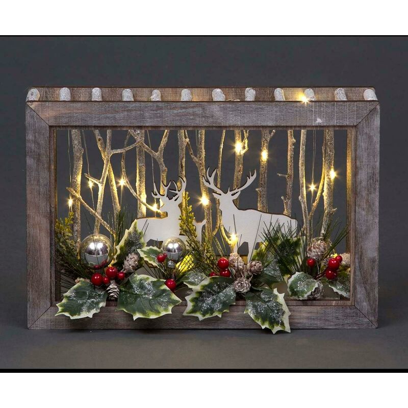 Shatchi - b/o led Wooden Reindeer Scene - Rectangle Shape - W45xD8.5xH29cm