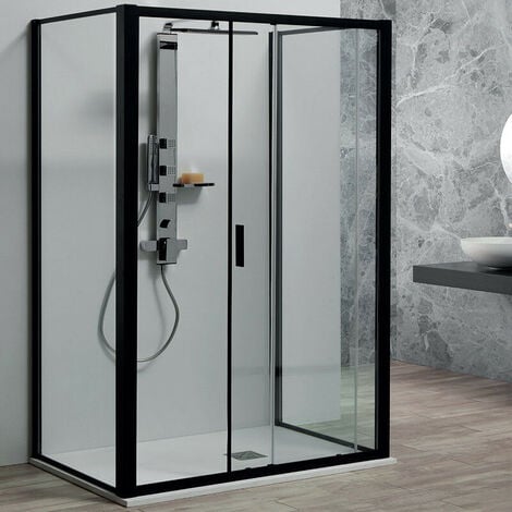 Bo x Doccia 80 x 120 x 80 cm a Muro 3 Lati con 2 Ante Scorrevoli - 1 Lato Fisso - Profili Bo x Nero - Altezza 200 cm