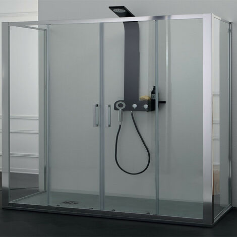 Bo x Doccia 80 x 140 x 80 cm - Altezza 200 cm - a Muro con Doppia Porta Scorrevole in Cristallo Temperato - 3 Lati Reversibile