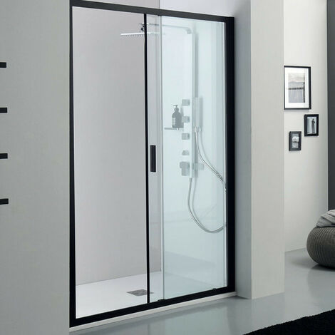 Bo x Doccia a Nicchia con Porta Scorrevole Reversibile - 110 cm - Altezza 200 cm - Colore Nero