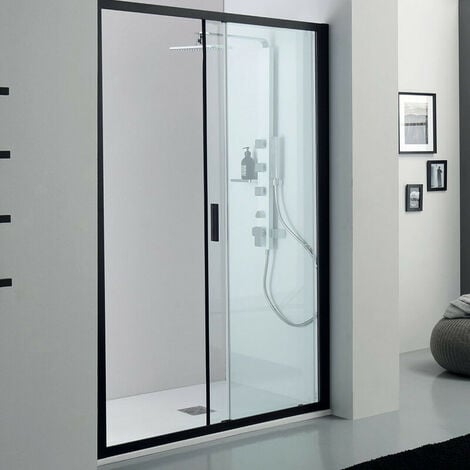Bo x Doccia a Nicchia con Porta Scorrevole Reversibile - 170 cm - Altezza 200 cm - Colore Nero