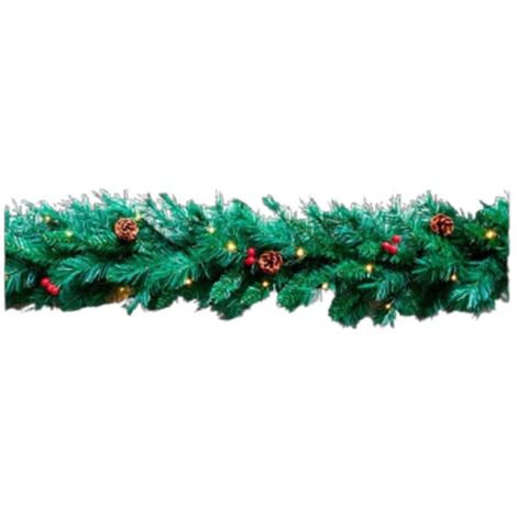 Boa navideña con decoración de piñas y bolitas rojas 30leds 180cm