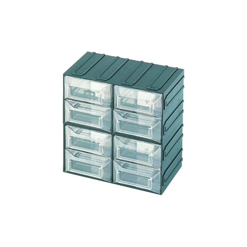 Commode Terry Vision 13 pour petites pie'ces avec 8 compartiments tiroirs a' corps vert et tiroirs transparents