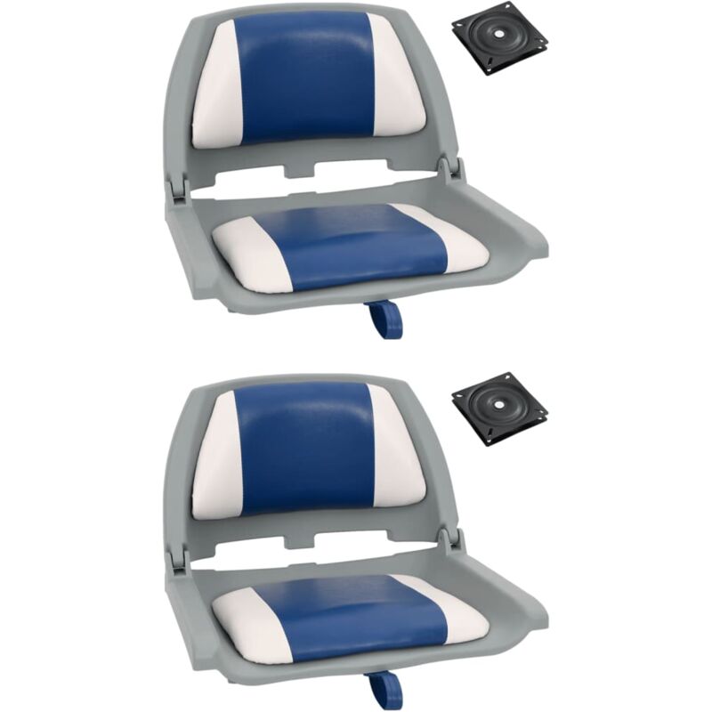 4 Piece Foldable Boat Seat Set With Blue-white Pillow Vidaxl
