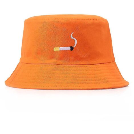 Bob brodé de cigarettes pour homme et femme, en coton, style Panama, casquette de pêcheur d'été, chapeau plat, casquette de pêche - orange