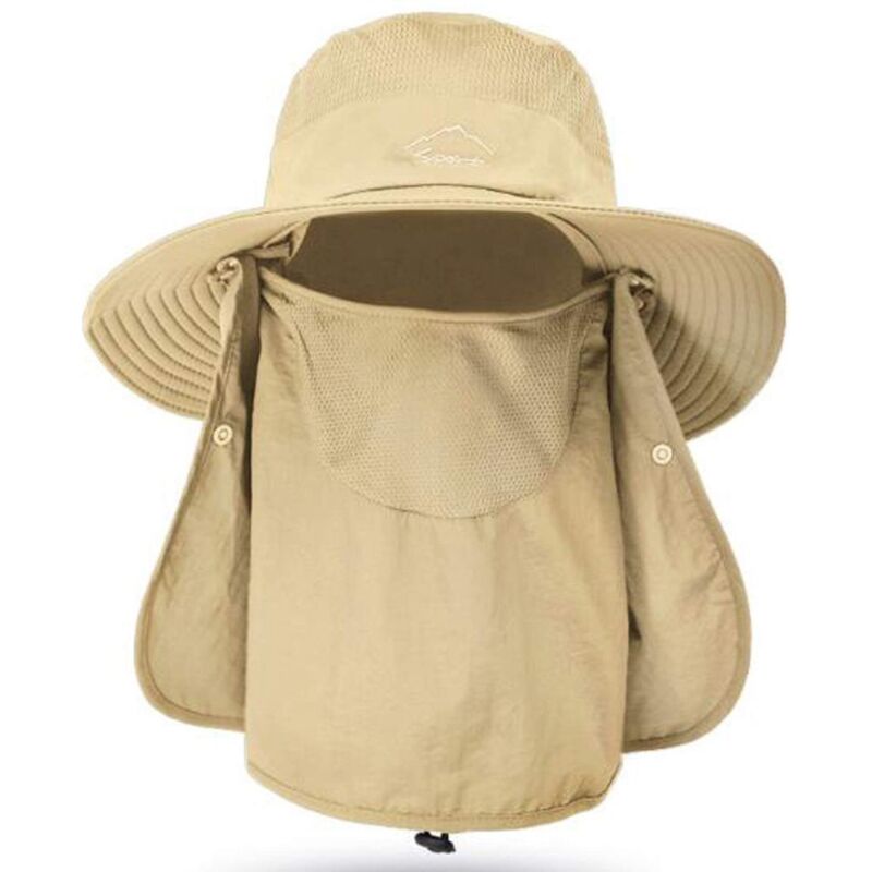 Bob unisexe - Chapeau avec protection du cou - Protection contre le soleil, la pluie et le vent pour la randonnée - Kaki