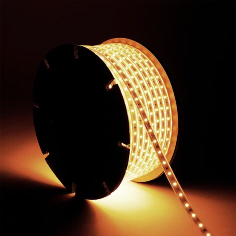 Bobina 50m Striscia LED Regolabile 220V SMD 60 LED/m 5W/m 500lm/m Larga 12mm IP65 Taglio 100cm Bianco Caldo