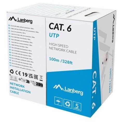 BOBINA CABLE DE RED LANBERG RJ45 CAT.6 UTP SOLIDO CU CPR 100M GRIS FLUKE PASSED