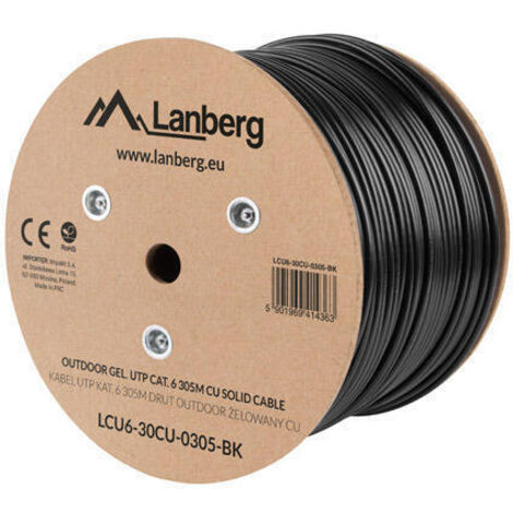 BOBINA CAT.6 LANBERG OUTDOOR UTP RJ45 COBRE GEL-FILLED FLUKE AWG24 305M NEGRO