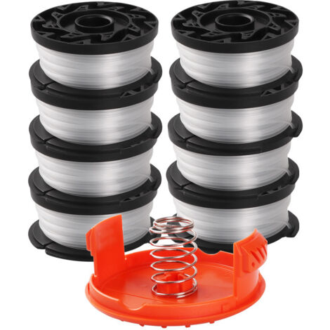 Bobina di taglio da 6 pezzi, compatibile con Black and Decker, Ø1,65 mm, con filo di taglio da 10 m, include 6 bobine di taglio di ricambio, 1 copri bobina di ricambio e 1 molla di ricambio