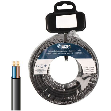 Bobine 15m Câble Parallèle Plat Noir 2x2,5mm, Edm.
