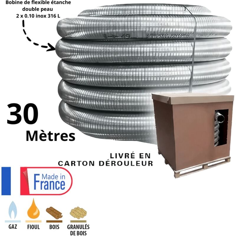 Bobine 30 mètres de flexible double peau inox diamètre 200 Edilinox