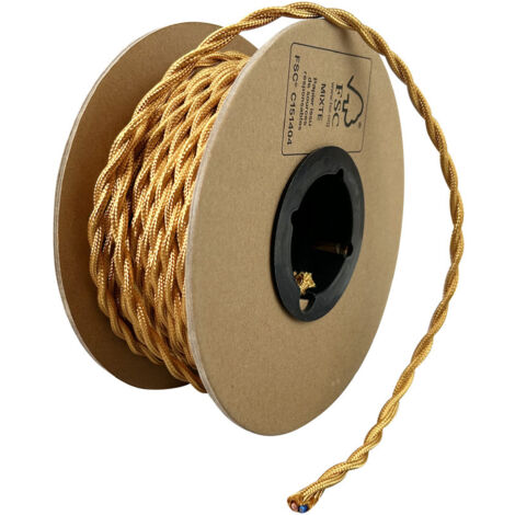 Bobine câble électrique torsadé doré antique, long. 25m, diam. 6.2mm - Tibelec