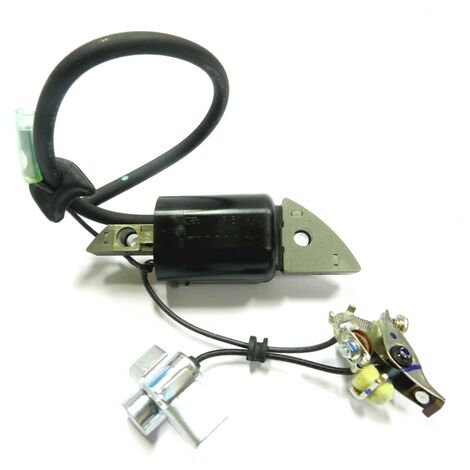 Bobine d'allumage pour moteur Honda G150 – Vendu avec rupteur et condensateur – Entraxe 74 mm, longueur 116 mm, épaisseur 12 mm