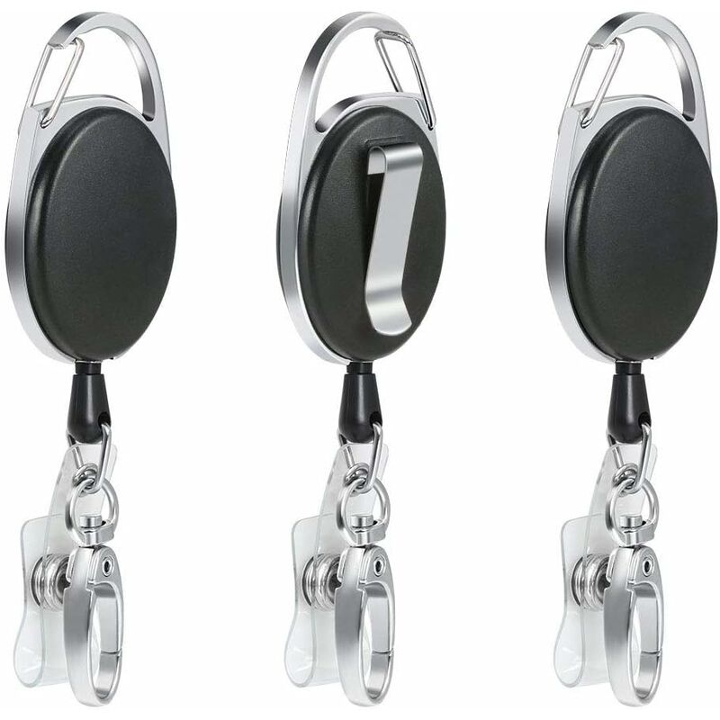 Bobine de badge, 3 clips de bobine porte-badge rétractable avec bobine de ceinture de clé pour porte-clés porte-badge de carte d'identité