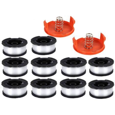 Bobine de coupe-bordure Black & Decker, bobine de coupe-bordure de 0,2 cm (10 fils de coupe-bordure, 2 capuchons, 2 ressorts)