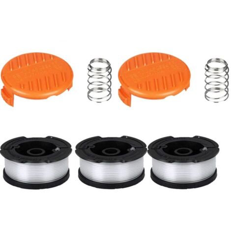 Bobine de coupe-bordure Black & Decker, bobine de coupe-bordure de 0,2 cm (3 fils de coupe-bordure, 2 capuchons, 2 ressorts)