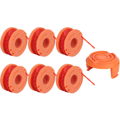 Bobine de Fil pour Débroussailleuse WORX WA0010 – 6 Bobines + Couvercle, Nylon 1,65 mm, 3 m