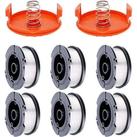 Bobine de rechange pour coupe-herbe AF-100, lot 6+2, fil de 9,15 m 0,065'', bobine de remplacement pour débroussailleuse compatible Black+Decker AF+100, (6 bobines de rechange, 2 capuchons de débrouss