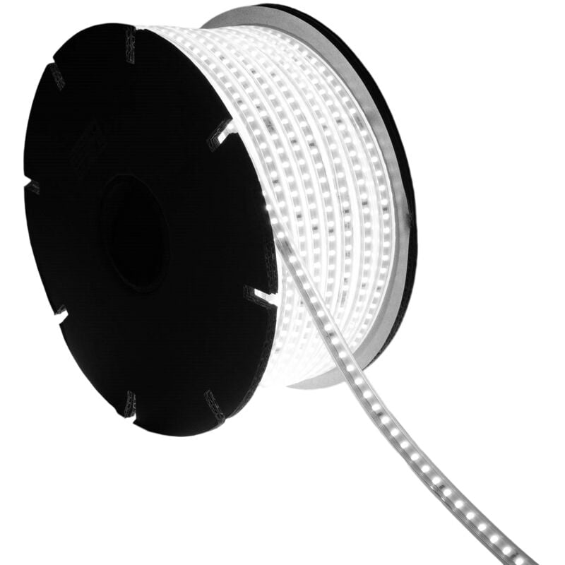 Ruban LED Dimmable 220V SMD 120 LED/m BOBINE 50m 7.5W/m 750lm/m Largeur 12mm Coupe 100cm IP65 6000K Blanc froid
