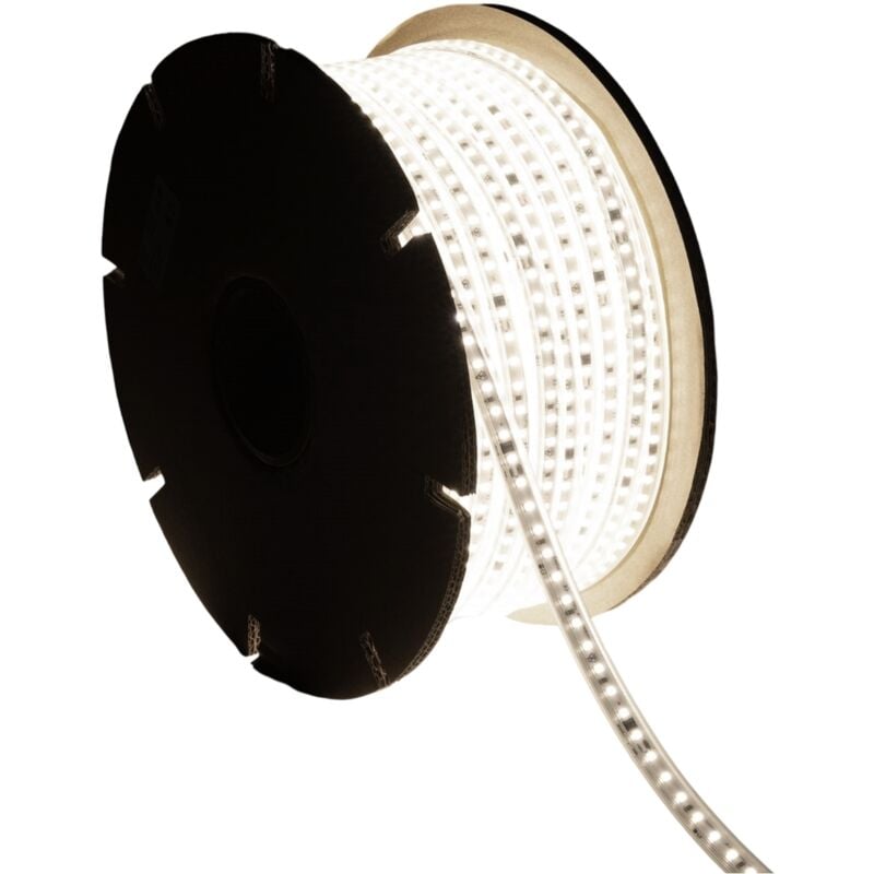 Bobine de Ruban led Dimmable Auto- redressement 220V ac SMD2835 50m 120LED/m 1000 lm/m Largeur 12mm IP65 Coupe tous les 10cm 6000K Blanc froid